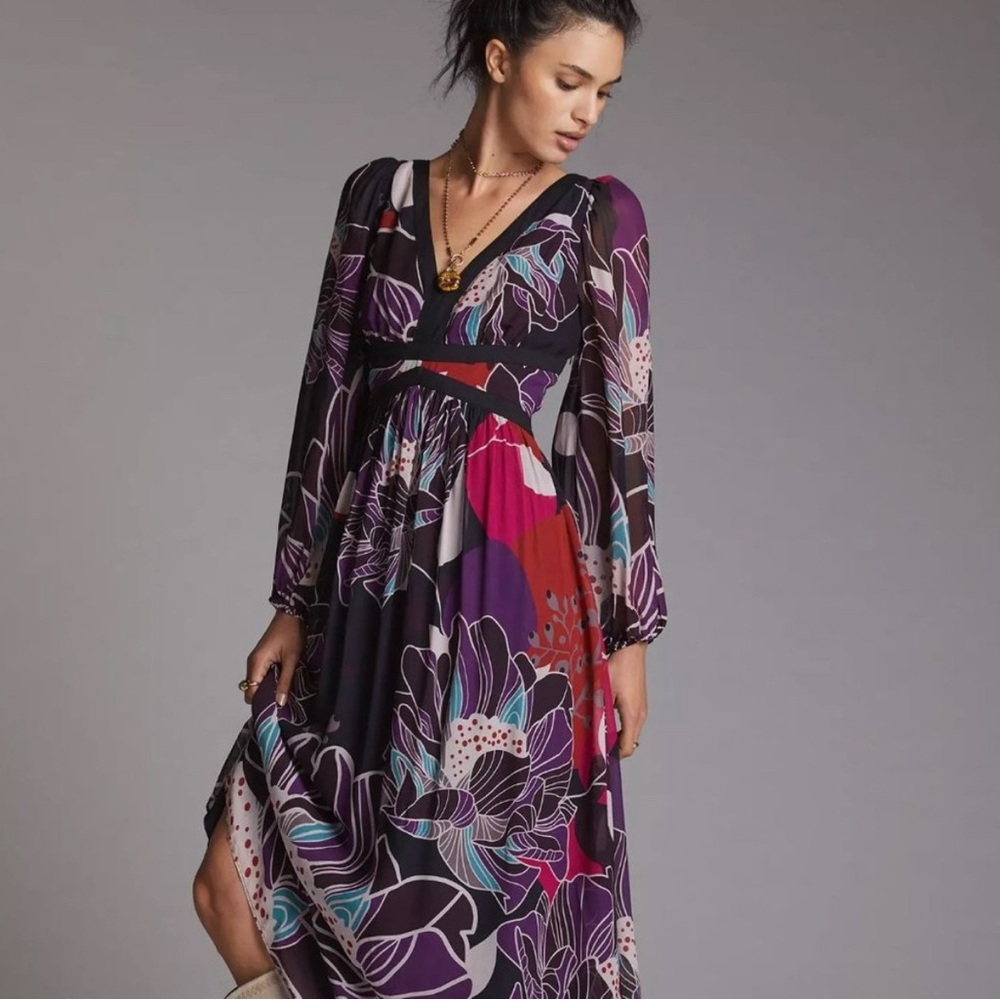 Anthropologie Let Me Be Purple Floral Maxi Dress